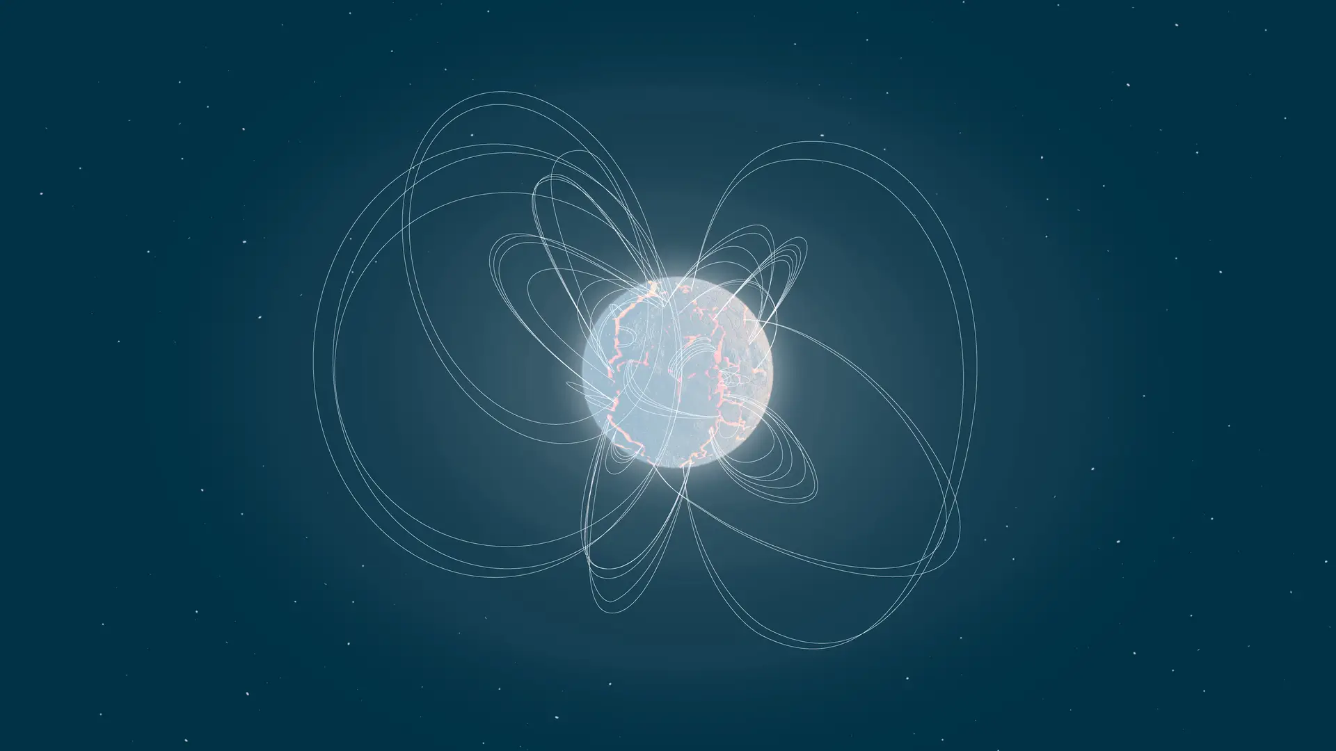 Ilustração de um magnetar, uma jovem estrela de neutrões com um campo magnético excecionalmente forte.