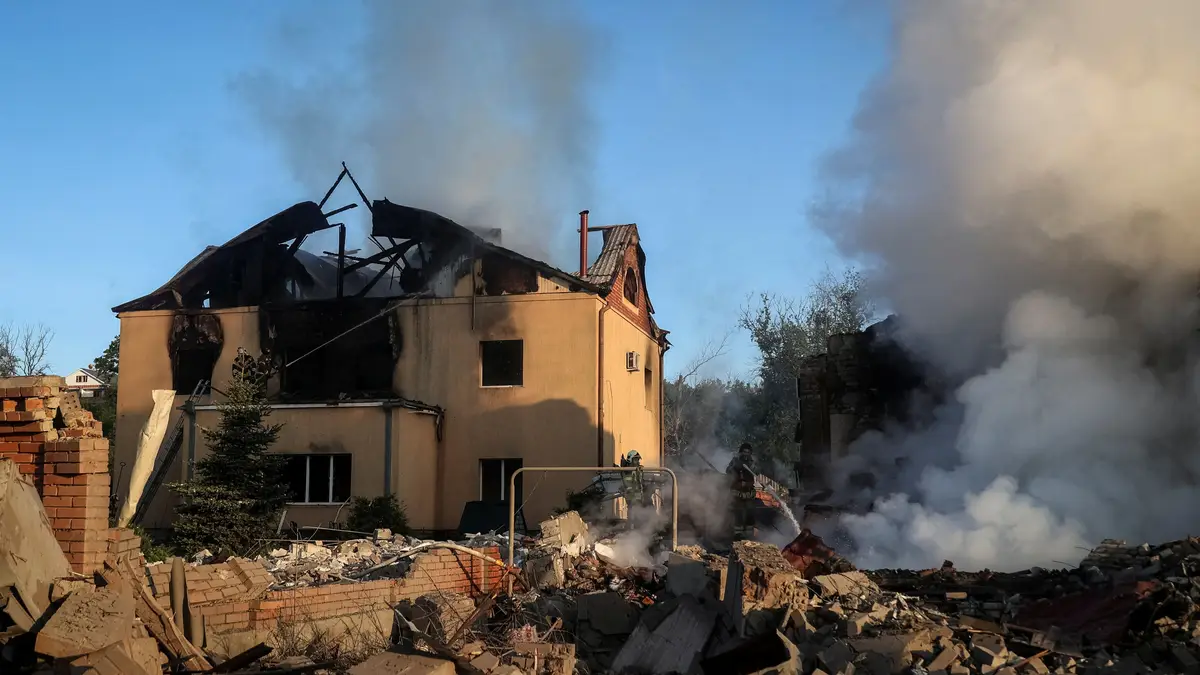 Casa destruída em Kharkiv, Ucrânia