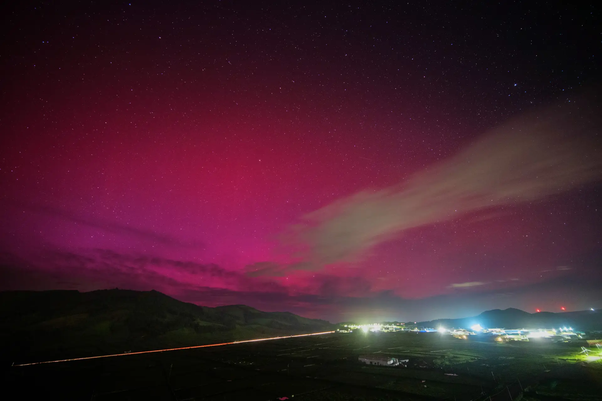 Aurora boreal na ilha Terceira