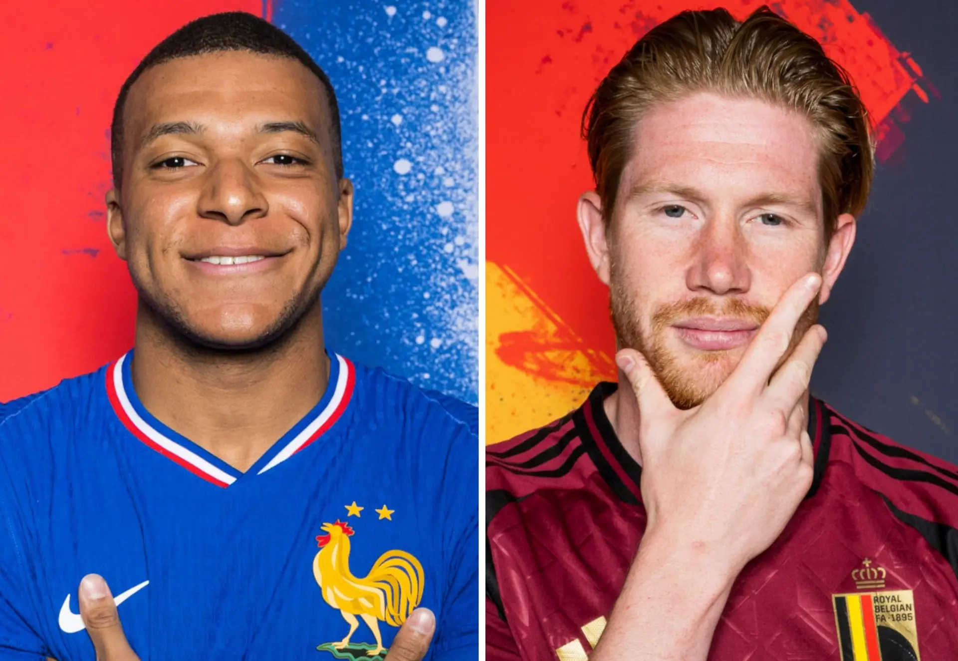 Kylian Mbappé e Kevin De Bruyne, figuras incontornáveis das seleções francesa e belga