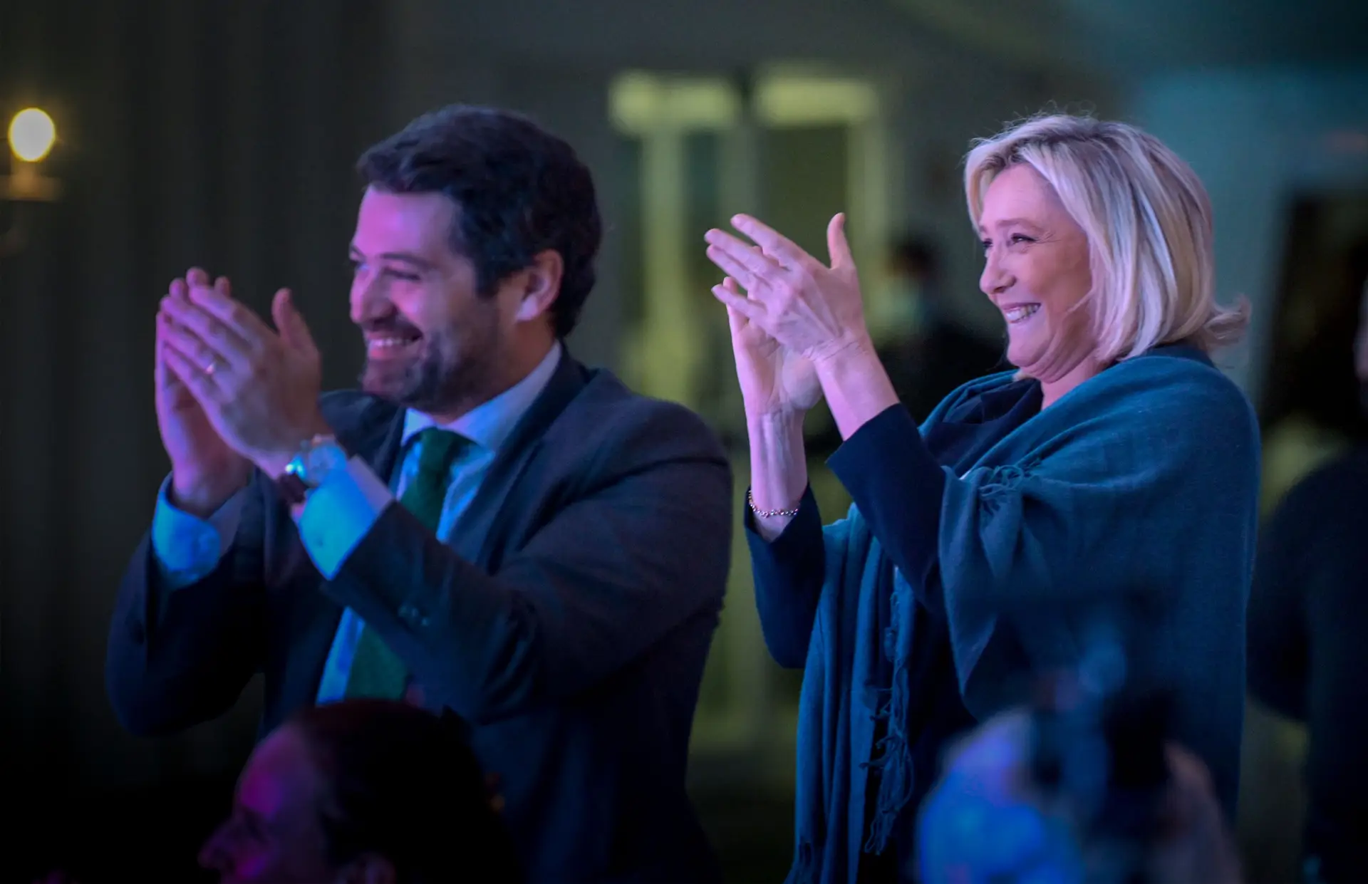 André Ventura e Marine Le Pen juntos em Portugal, em 2021.
