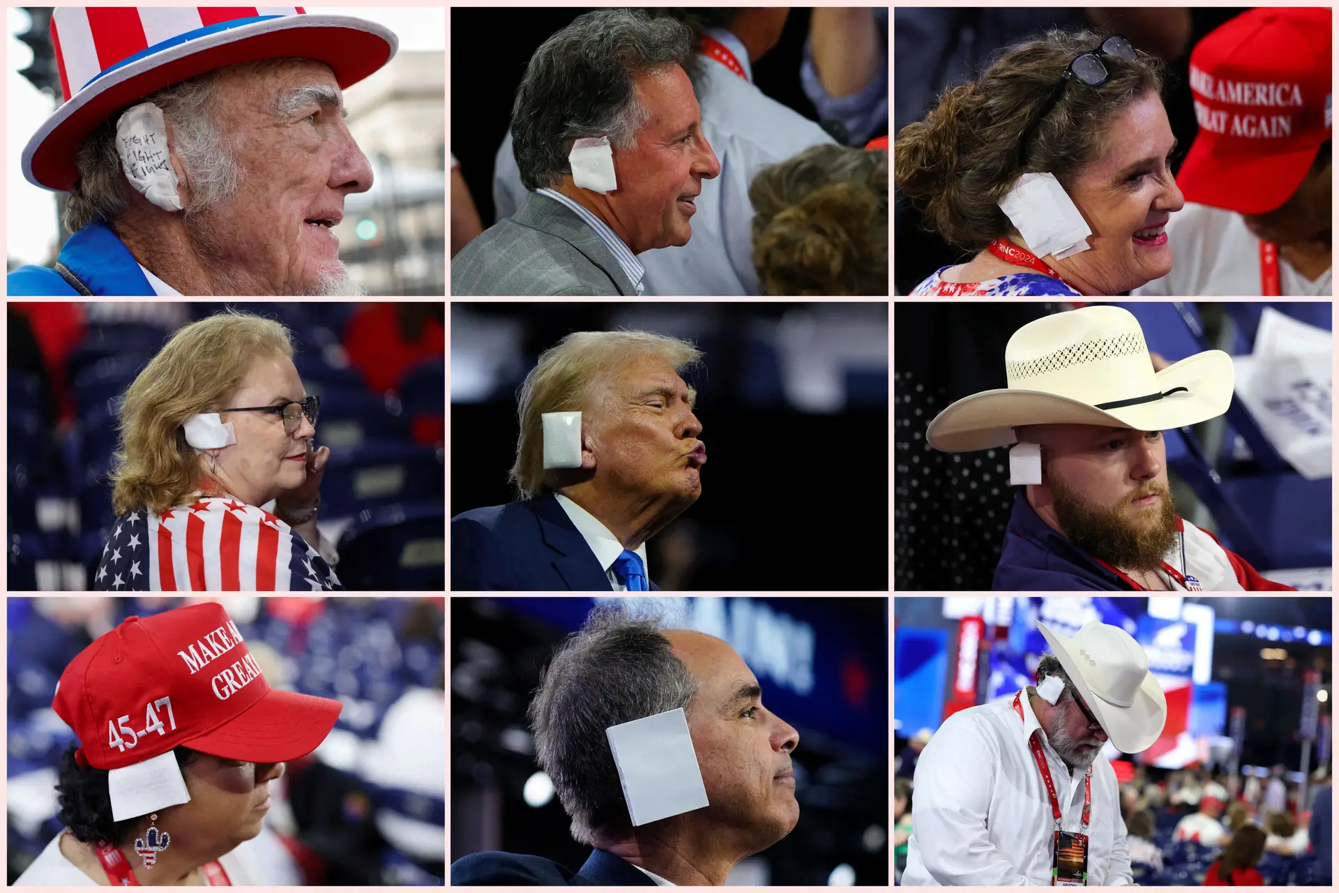 Apoiantes de Donald Trump chegam à Convenção Nacional Republicana com pensos nas orelhas