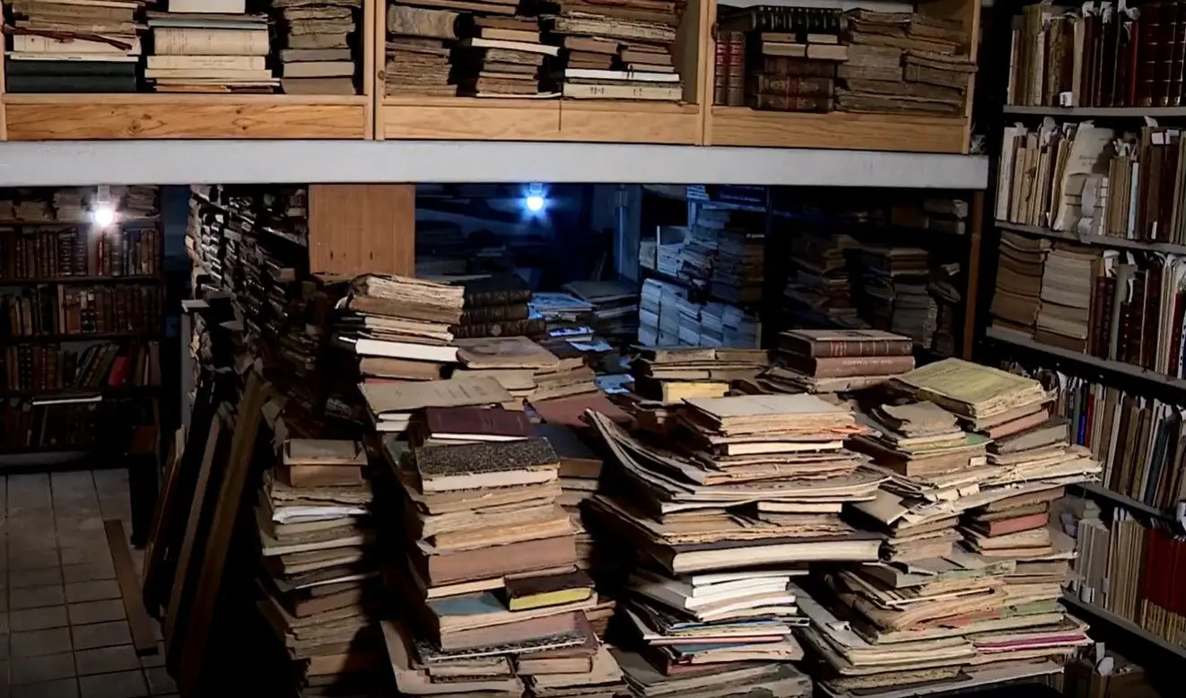 300 volunteers form a human cord to carry 9,000 books