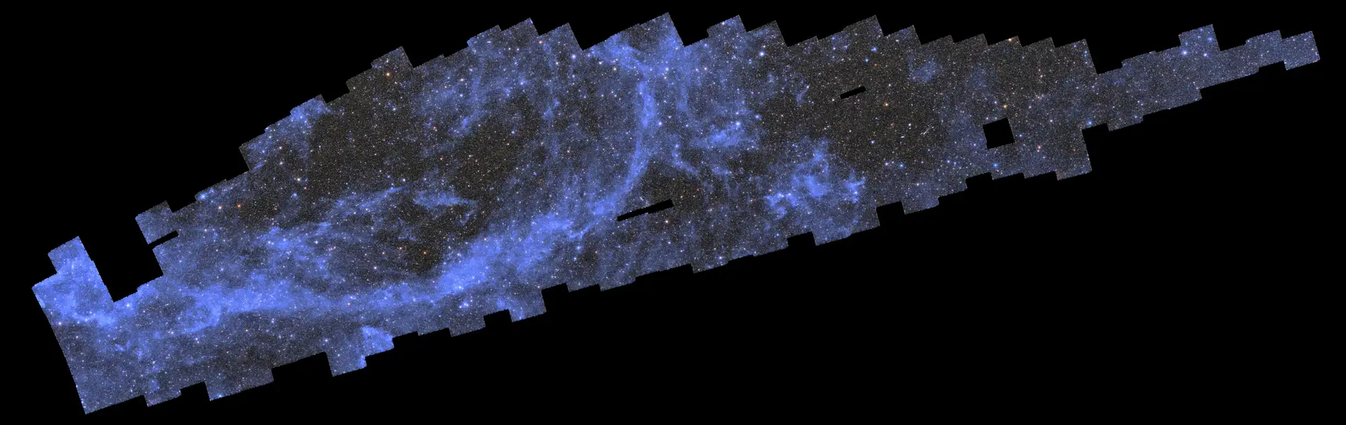 Este mosaico feito pelo telescópio espacial Euclid da ESA contém 260 observações recolhidas entre 25 de março e 8 de abril de 2024. Isto representa 1% do levantamento que Euclid fará durante seis anos. 