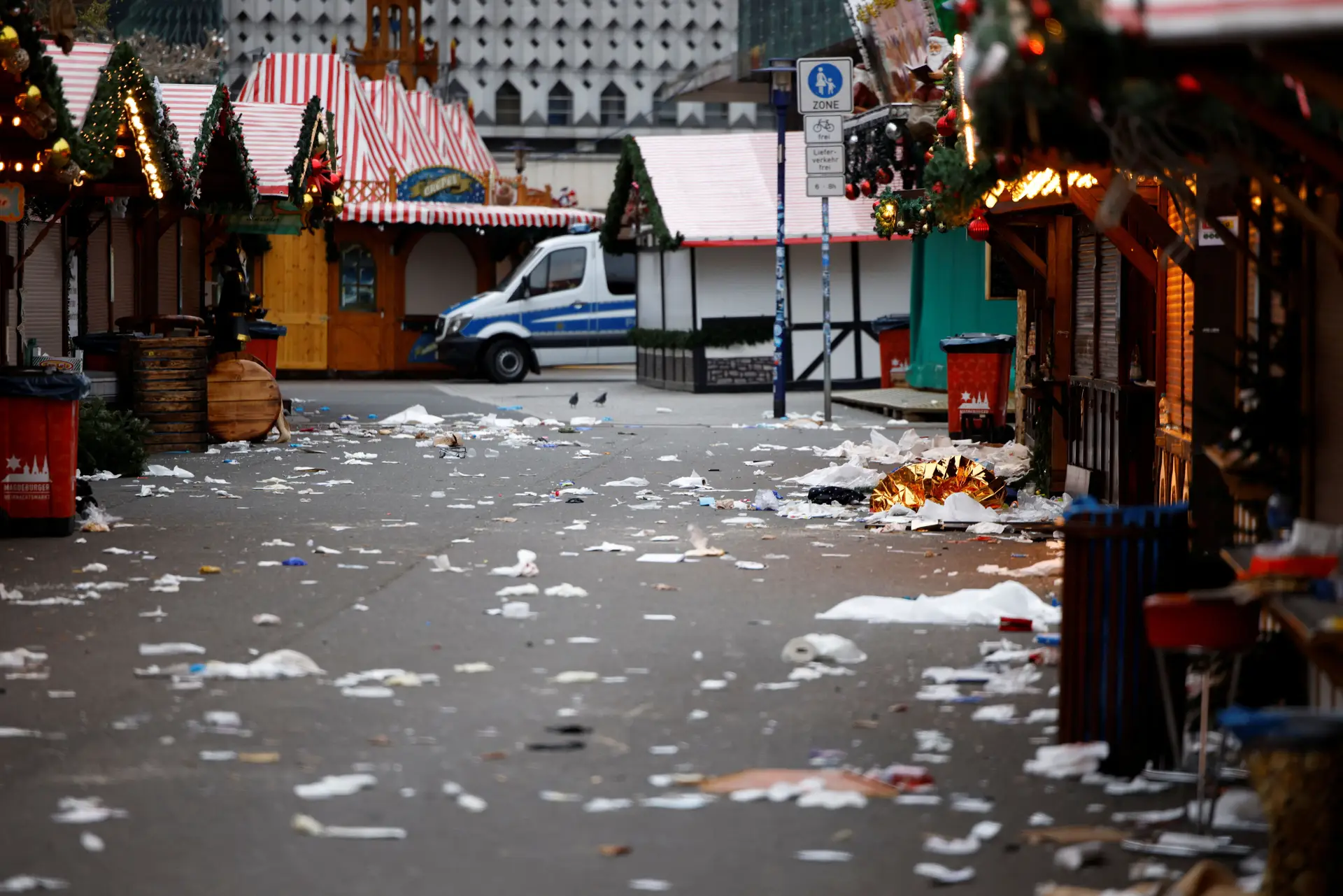 Local onde ocorreu o atropelamento mortal, em Magdeburg.