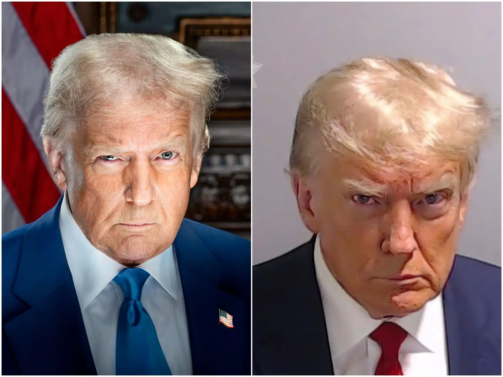 O retrato oficial (2024) e a foto na prisão (2023)