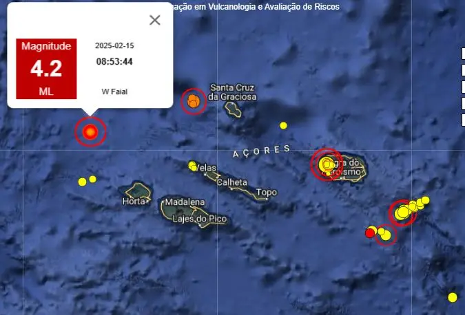 Sismo de magnitude 4,2 na escala de Richter sentido nas ilhas do Faial e Pico