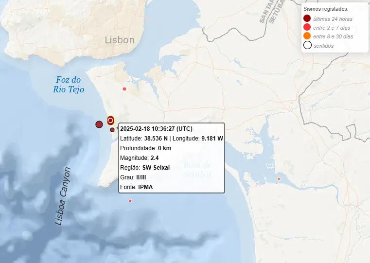 Novo sismo registado perto do Seixal