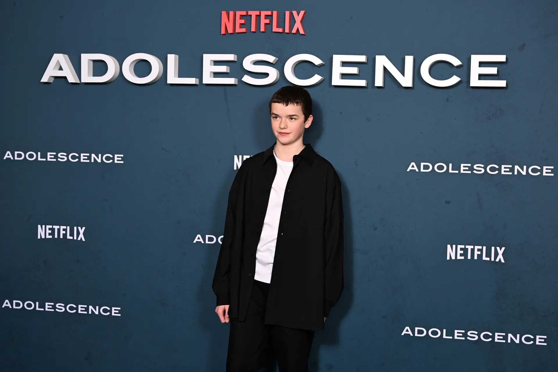O ator britânico Owen Cooper, de 15 anos, na exibição da minissérie da Netflix "Adolescência" nos prémios BAFTA, em Londres, na Inglaterra.
