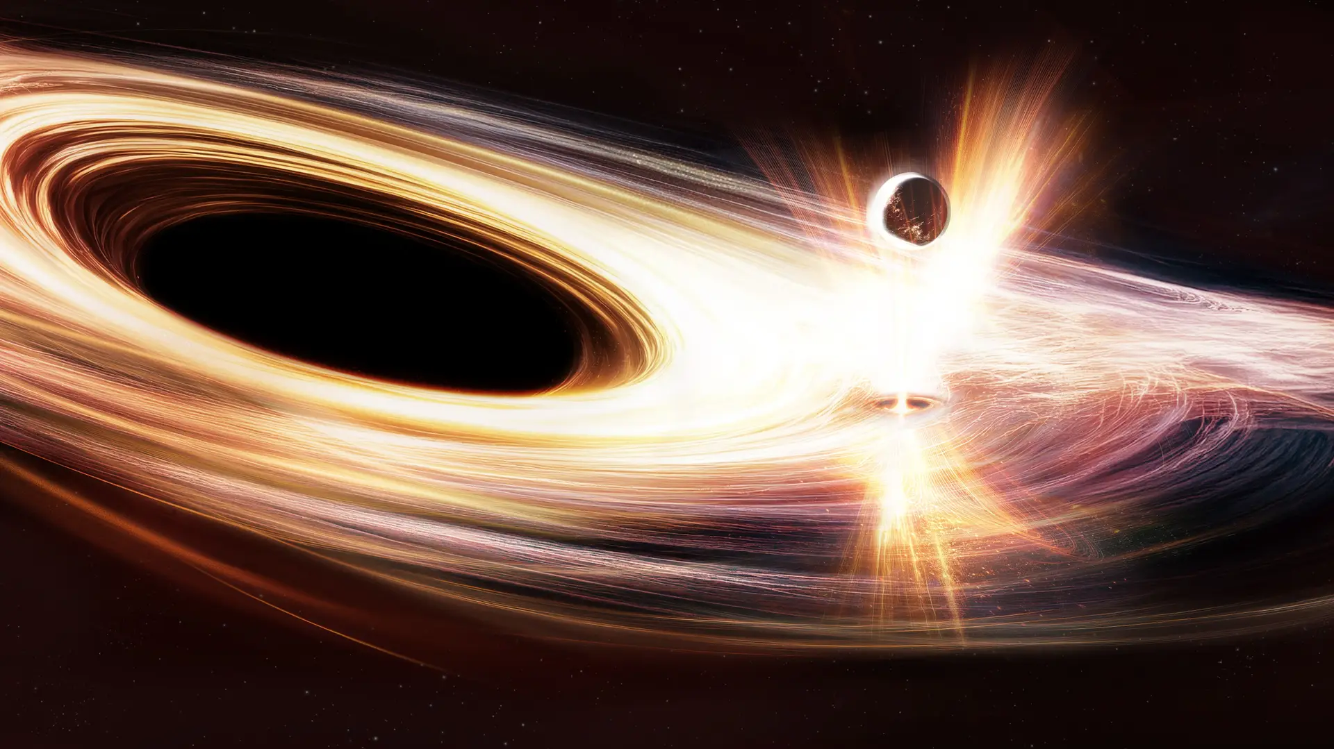 Ilustração do mecanismo que pode estar na origem das poderosas explosões de luz de raios X do buraco negro chamado Ansky.