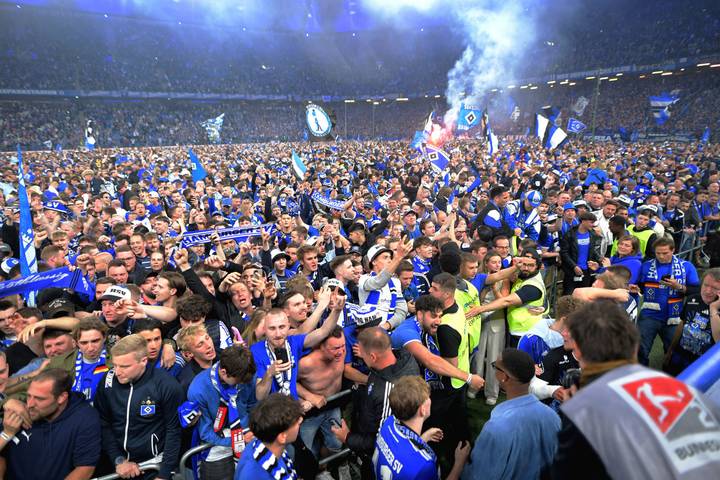 Hamburg fans celebrating their team's promotion.