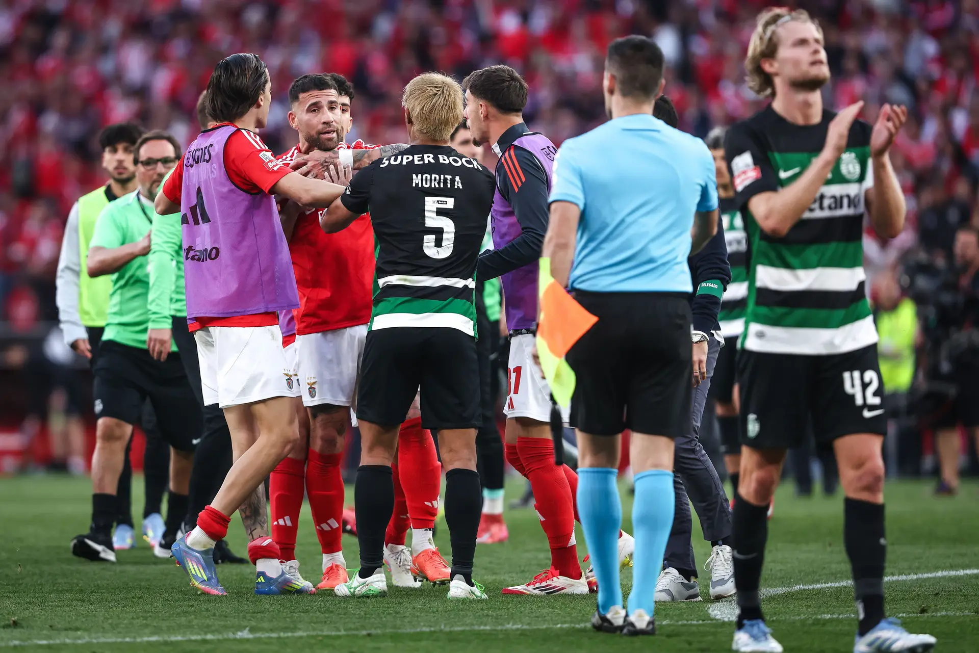 Adepto invade relvado e tenta agredir árbitro no final do Benfica-Sporting