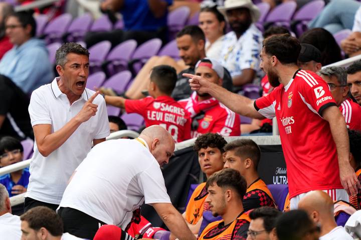 Benfica coach addressing the media