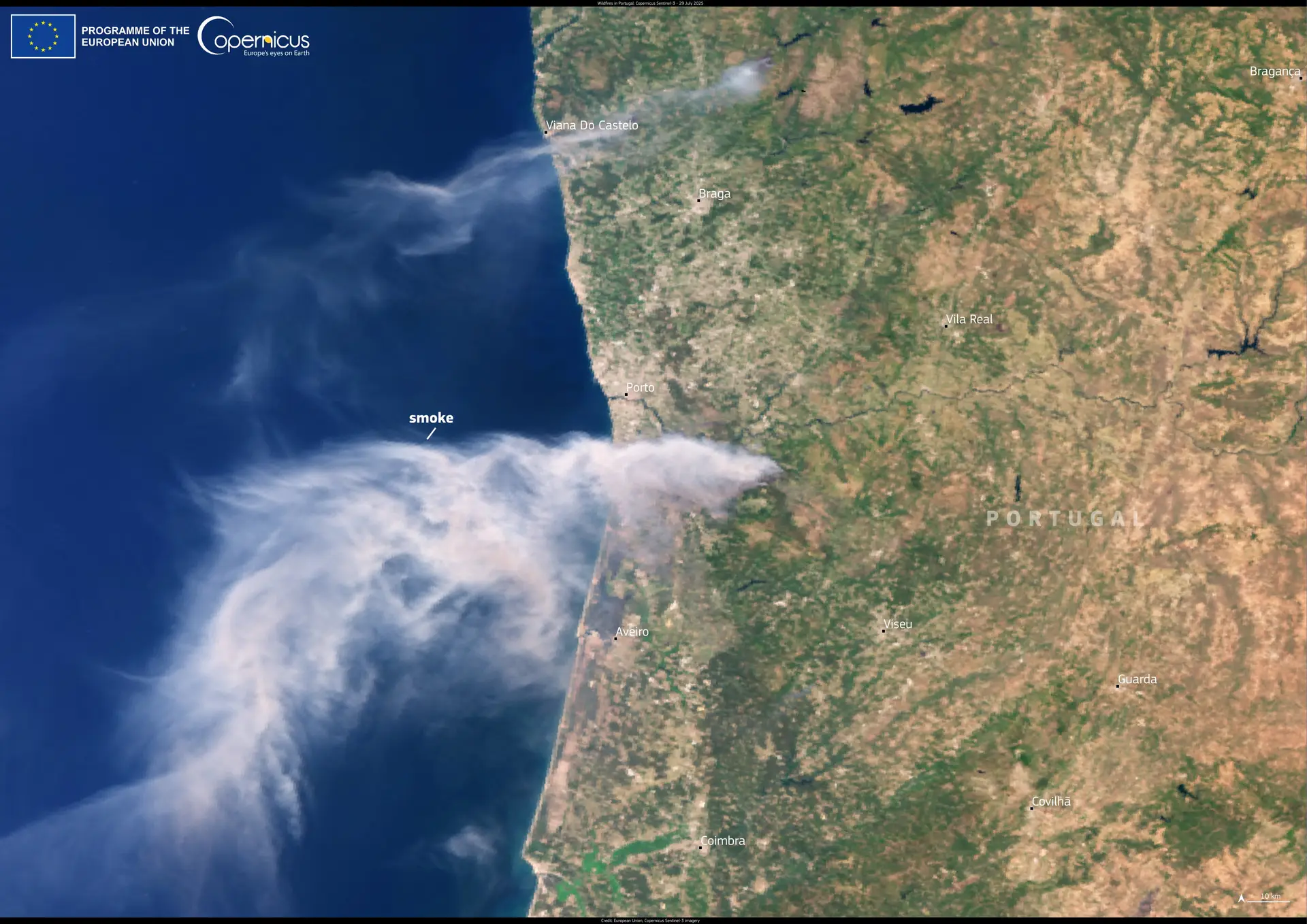 Portugal visto do espaço: Agência Espacial Europeia divulga imagem de satélite dos incêndios