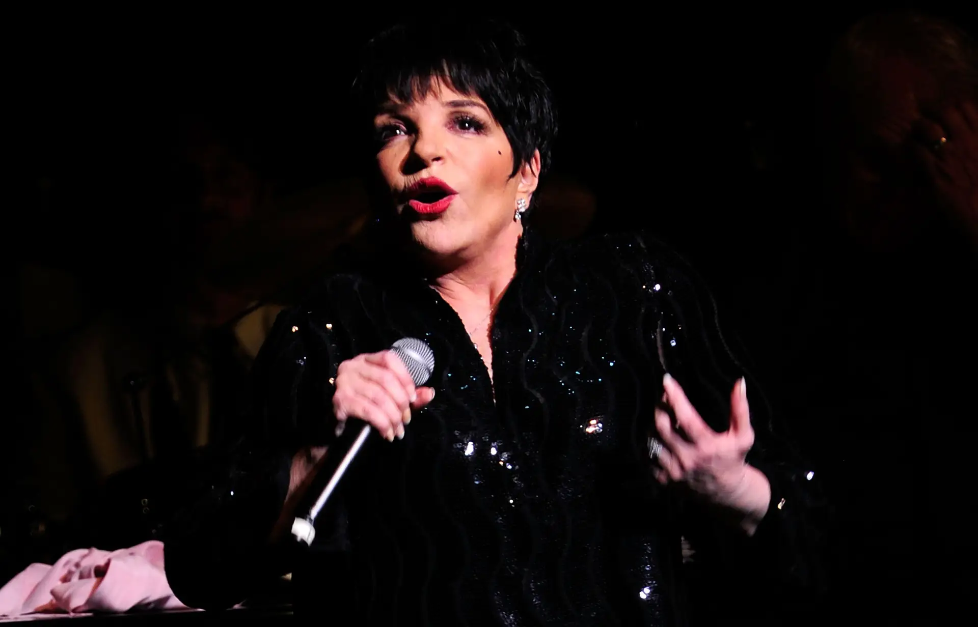 A cantora Liza Minnelli atua em concerto com MenAlive no espetáculo Winter Spectacular, no Segerstrom Center for the Arts, em Costa Mesa, Califórnia, a 13 de dezembro de 2012.