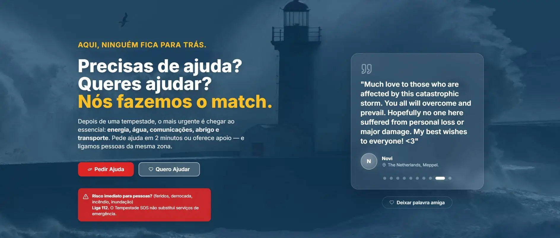 "Tempestade SOS": criada plataforma para pedir ou oferecer ajuda às vítimas da depressão Kristin