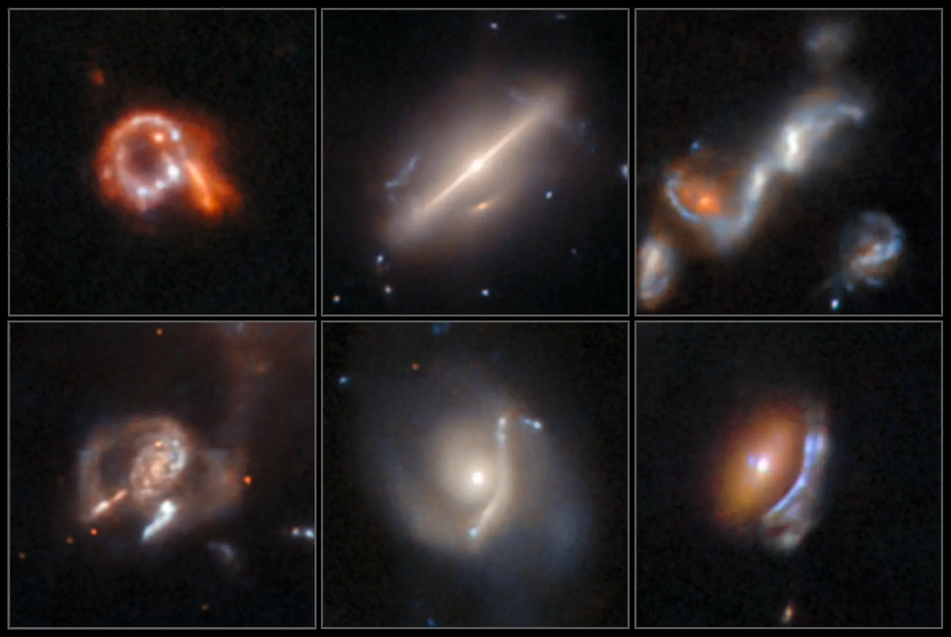 Seis objetos astrofísicos invulgares, descobertos com recurso a inteligência artificial, revelados pelo telescópio espacial Hubble. O método permitiu analisar quase 100 milhões de imagens e identificar galáxias raras, incluindo lentes gravitacionais, galáxias em fusão, uma galáxia em anel e um objeto que desafia a classificação. Ao todo, os investigadores confirmaram cerca de 1400 anomalias, mais de 800 até agora desconhecidas.