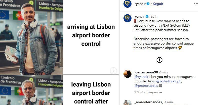 Ryanair recorre à ironia para criticar novo sistema de controlo de fronteiras em Portugal