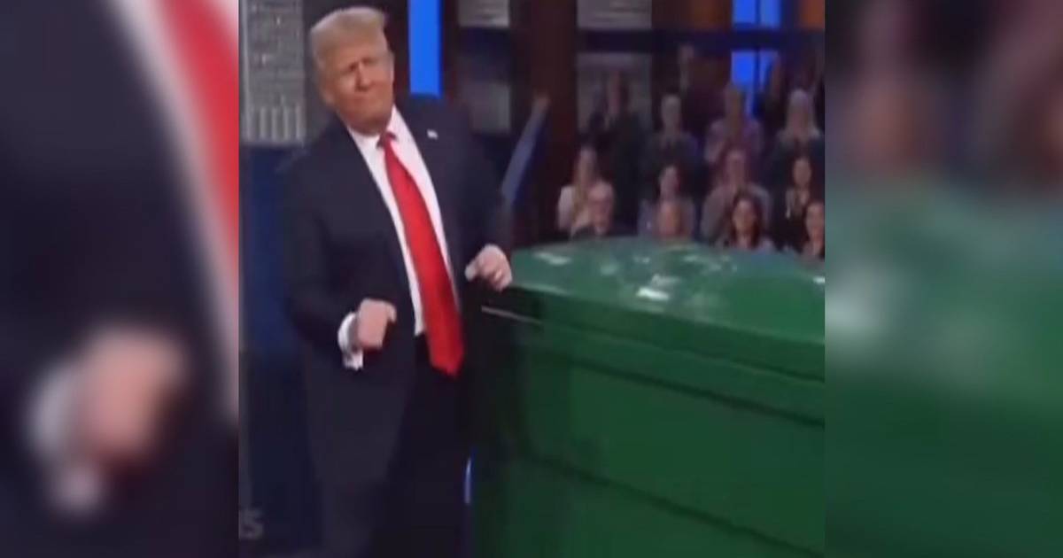 Trump publica vídeo em que surge a atirar Stephen Colbert para o caixote do lixo